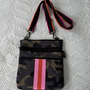 Lemonbella Camouflage Crossbody with Pink & Orange Stripe